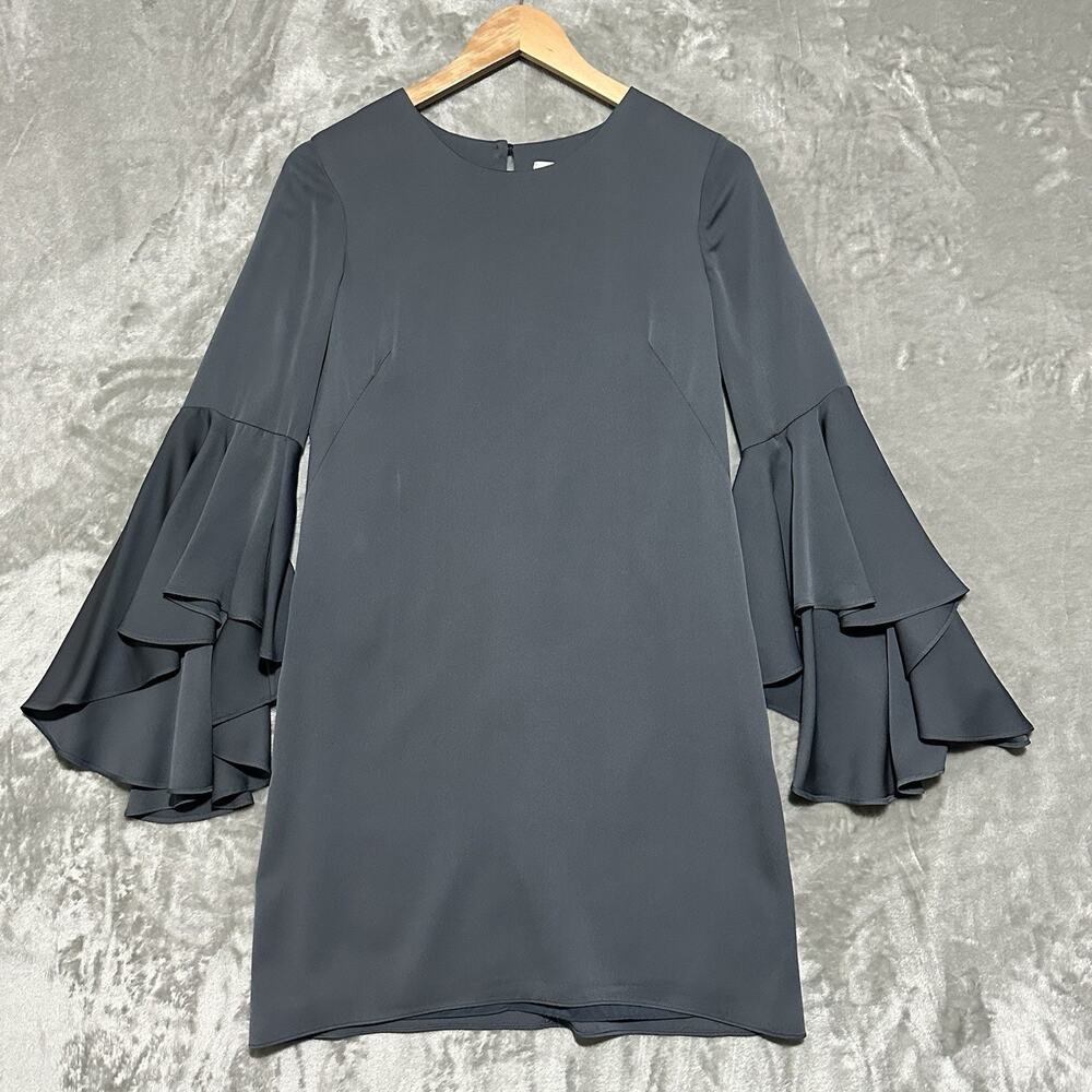 Milly Nicole Bell Sleeve Silk Mini Dress Womens Size 4 Dark Gray Whimsigoth USA - Picture 1 of 11